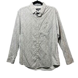 Coastal Paisley Button Up Shirt Long Sleeve Casual Patterned Gray Large